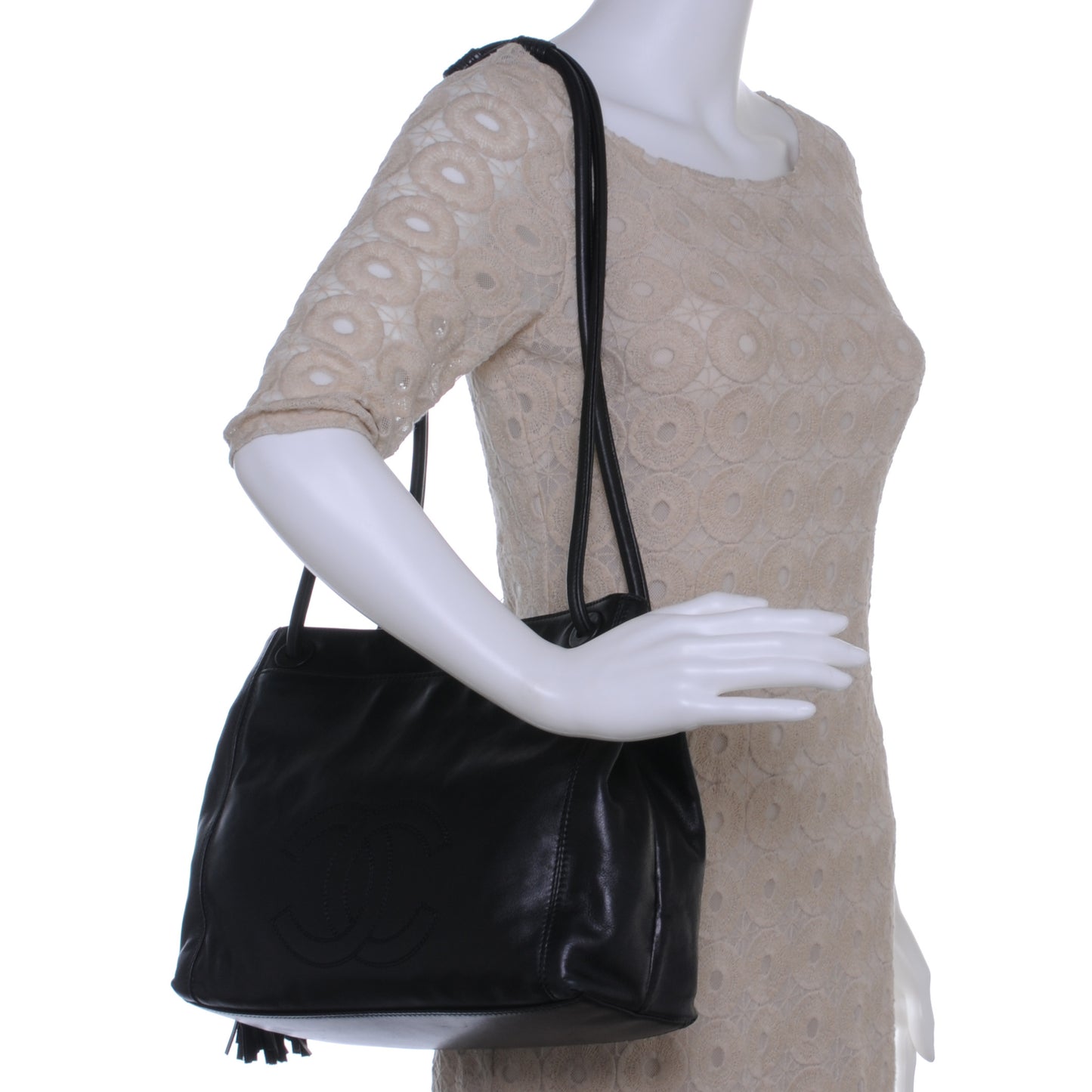 Lambskin CC Tassel Shoulder Bag Black