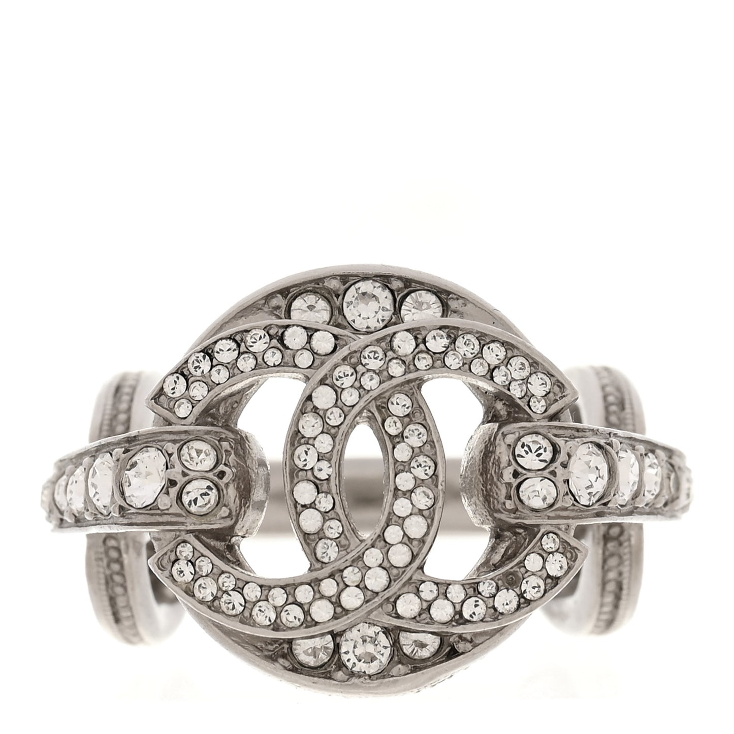 Metal Crystal CC Ring Silver