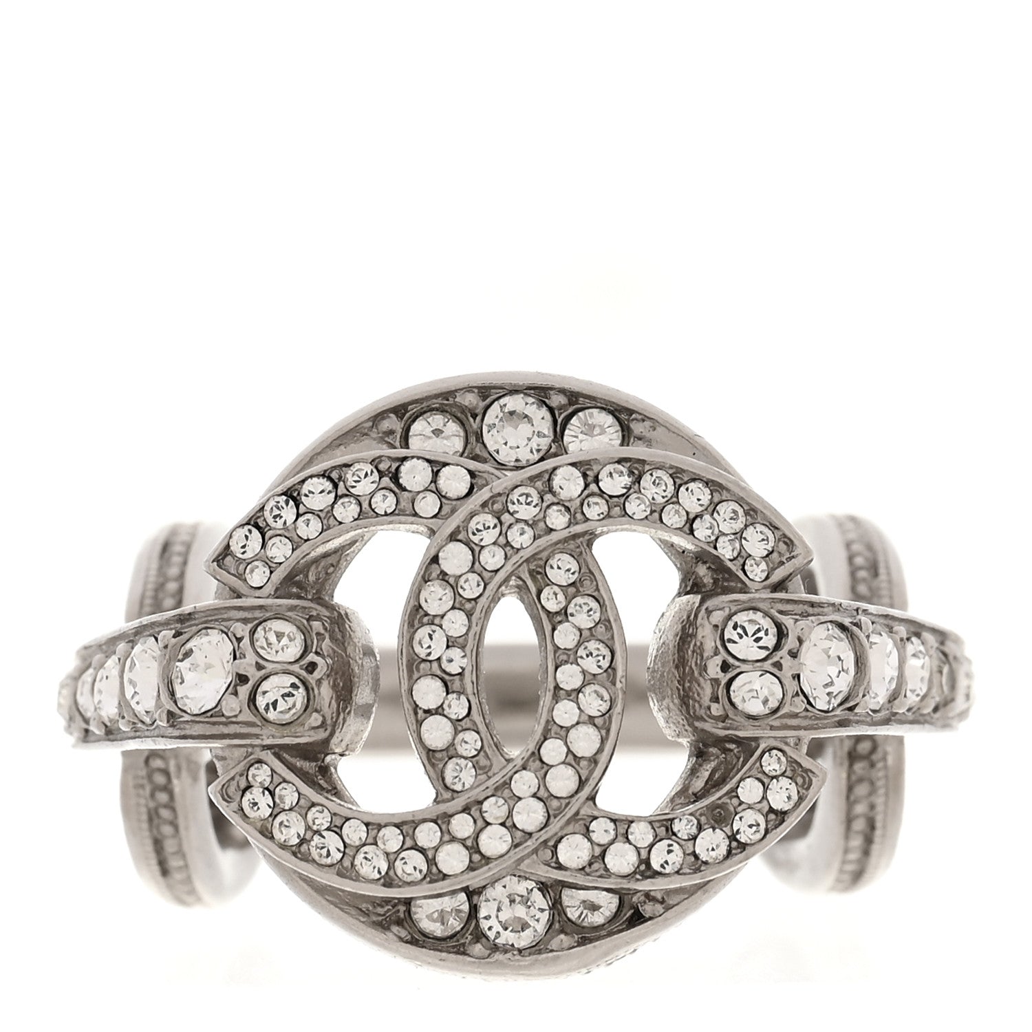 Chanel Metal Crystal CC Ring Silver 1 of 5