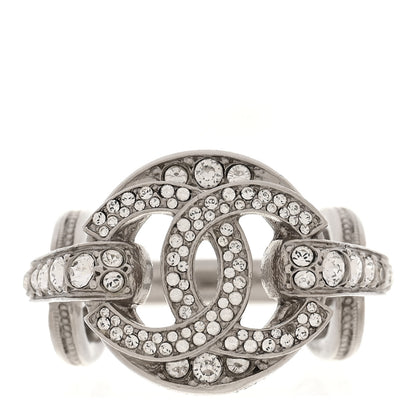 Chanel Metal Crystal CC Ring Silver 1 of 5