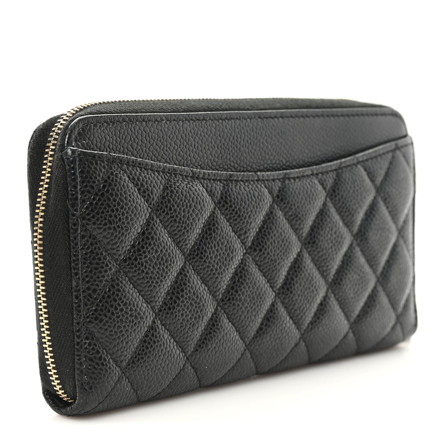 Caviar Quilted Large Gusset Zip Around Wallet Black