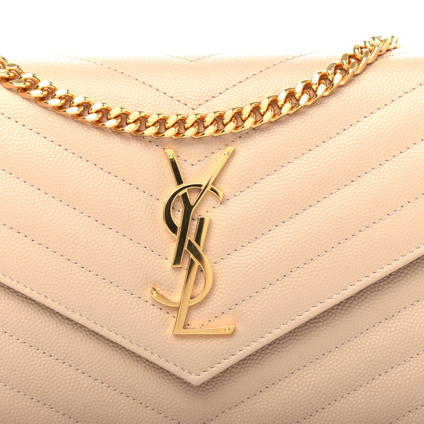 Grain De Poudre Matelasse Chevron Monogram Chain Wallet Nude Powder