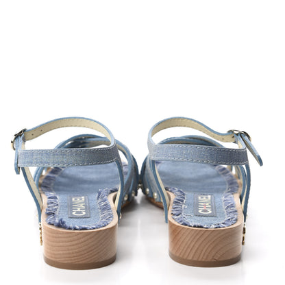 Chanel Denim Cork Pearl Sandals 35 Blue 5 of 11