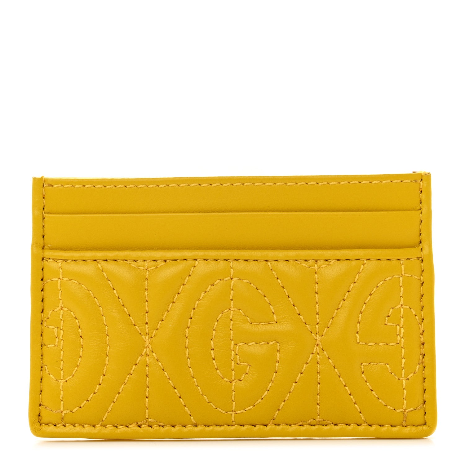 Gucci Calfskin G Rhombus Quilted Card Holder Straw Yellow 1 of 7