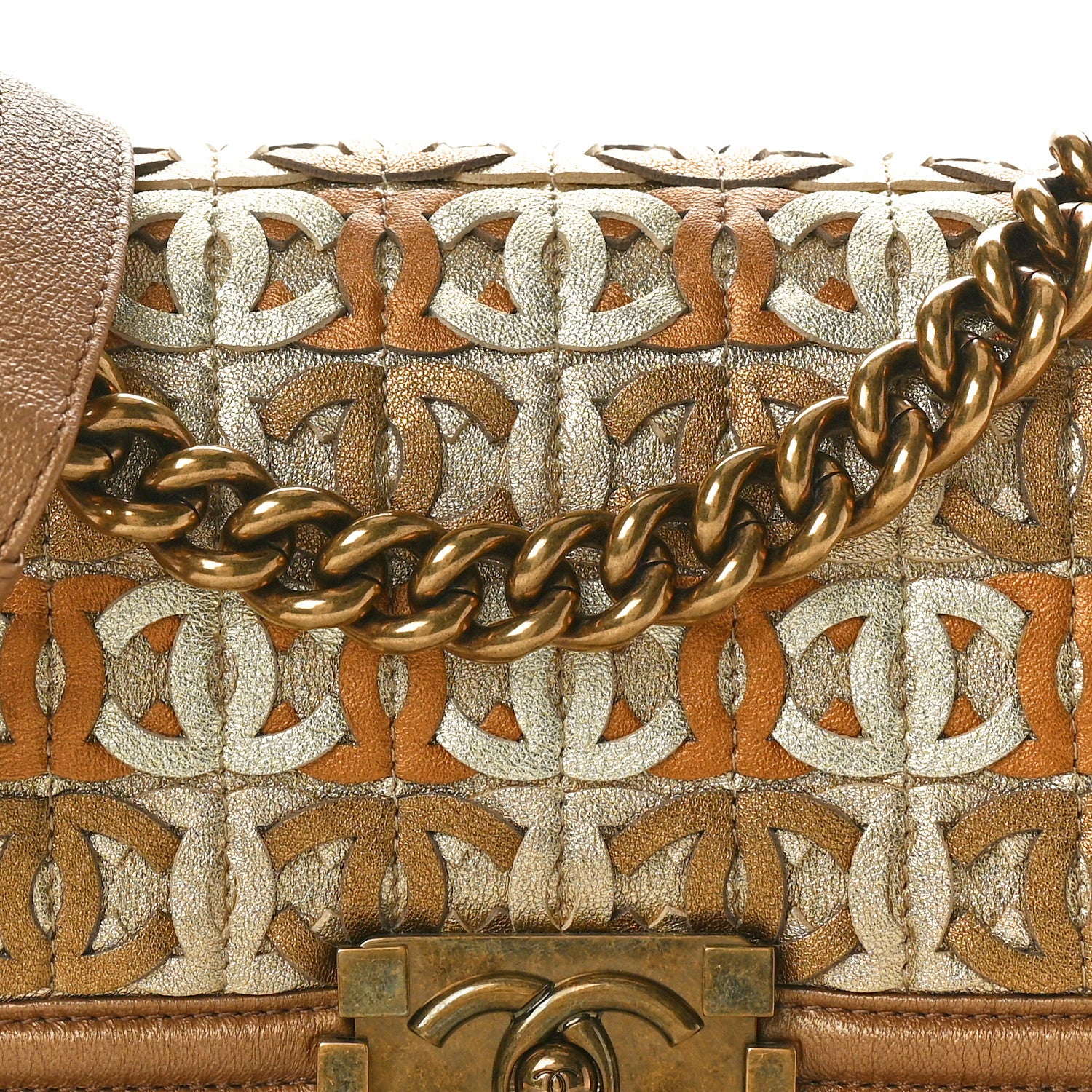 Chanel Metallic Lambskin Small Golden CC Boy Flap Dark Gold 8 of 10