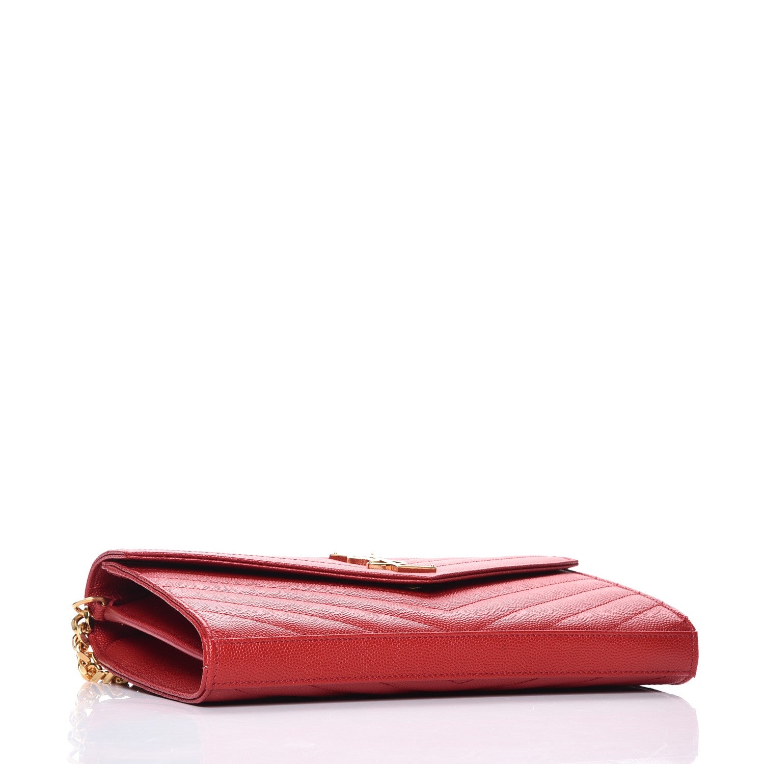 Saint Laurent Grain De Poudre Matelasse Chevron Monogram Chain Wallet Red 4 of 9