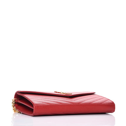 Saint Laurent Grain De Poudre Matelasse Chevron Monogram Chain Wallet Red 4 of 9