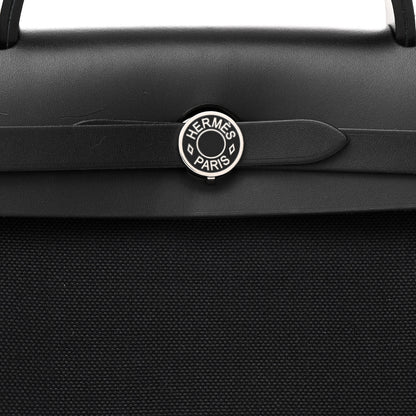Hermes Military Toile Vache Hunter Laque Horseshoe Herbag Zip Retourne 31 PM Black 9 of 13