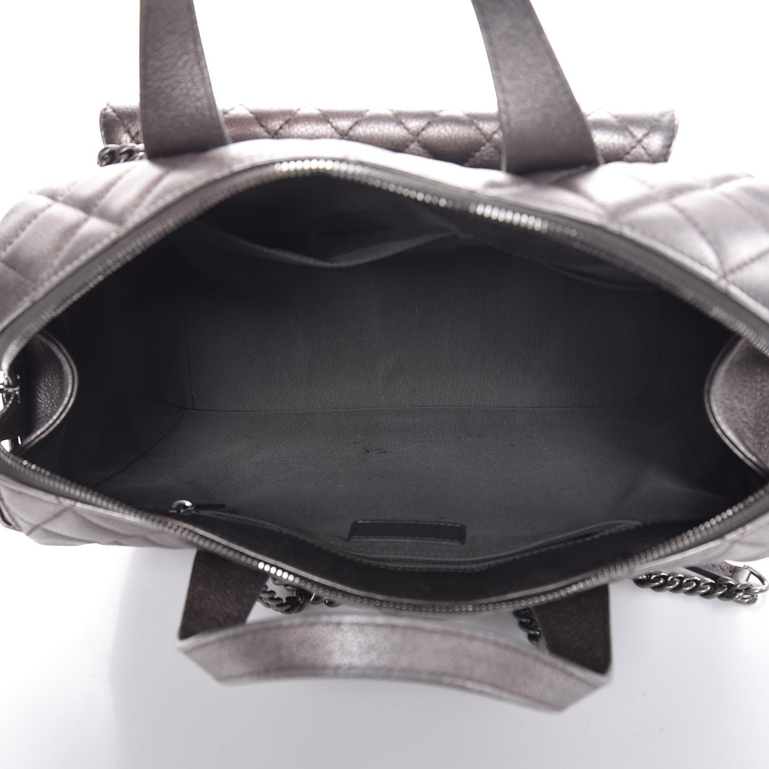 Chanel Metallic Grained Calfskin Quilted Large Casual Pocket Bowling Bag Silver 5 of 7