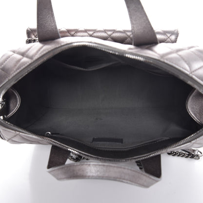 Chanel Metallic Grained Calfskin Quilted Large Casual Pocket Bowling Bag Silver 5 of 7