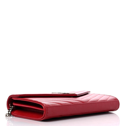 Saint Laurent Grain De Poudre Matelasse Chevron Monogram Chain Wallet Red 4 of 8