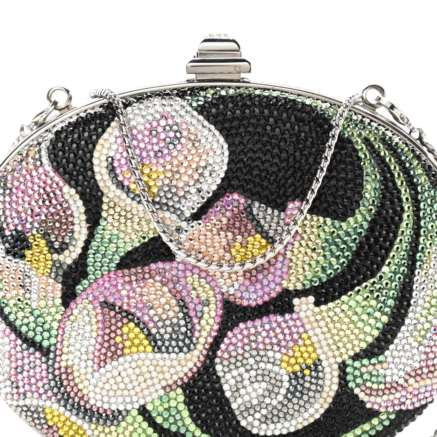 Swarovski Crystal Flower Minaudiere Clutch Gold Multicolor