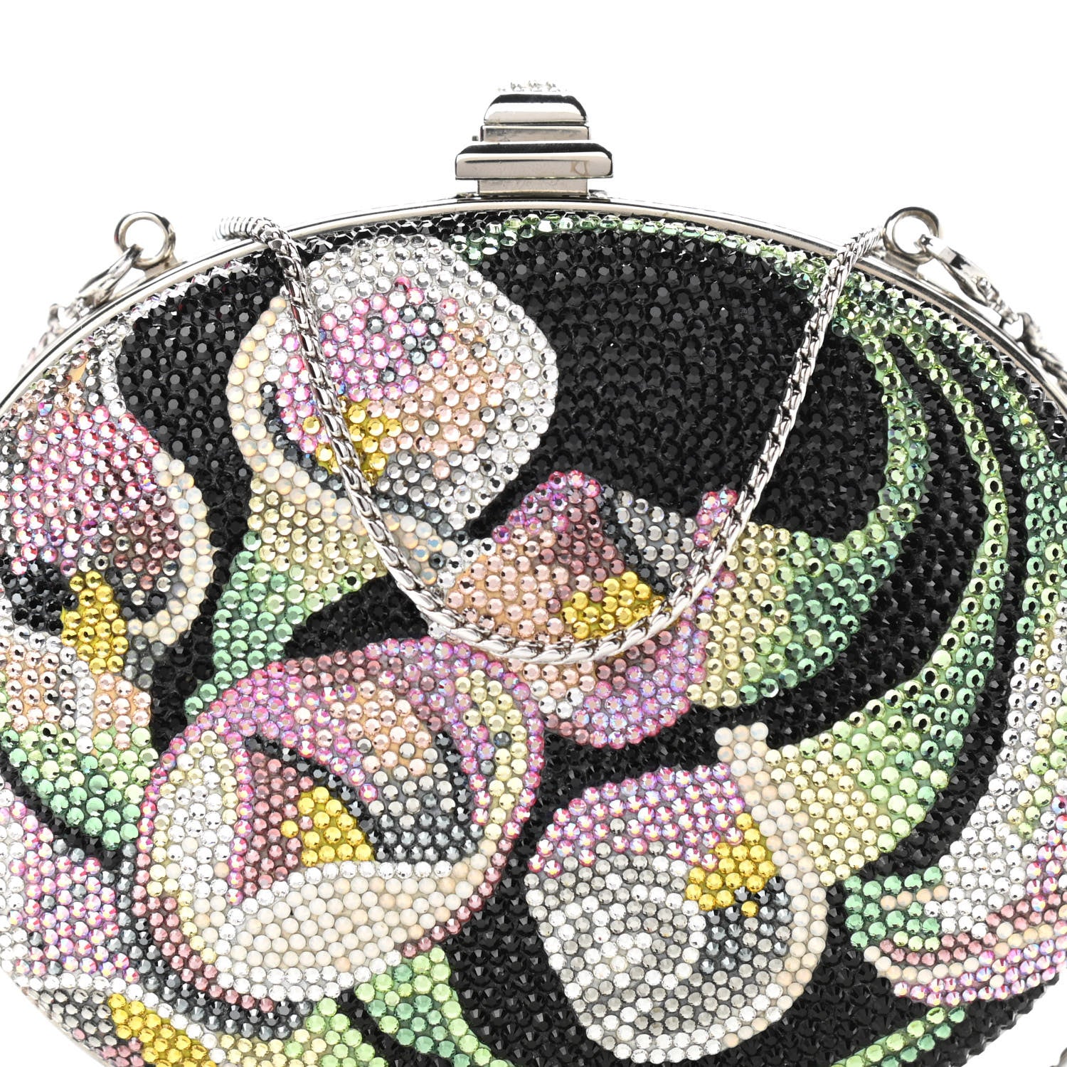 Judith Leiber Swarovski Crystal Flower Minaudiere Clutch Gold Multicolor 8 of 10