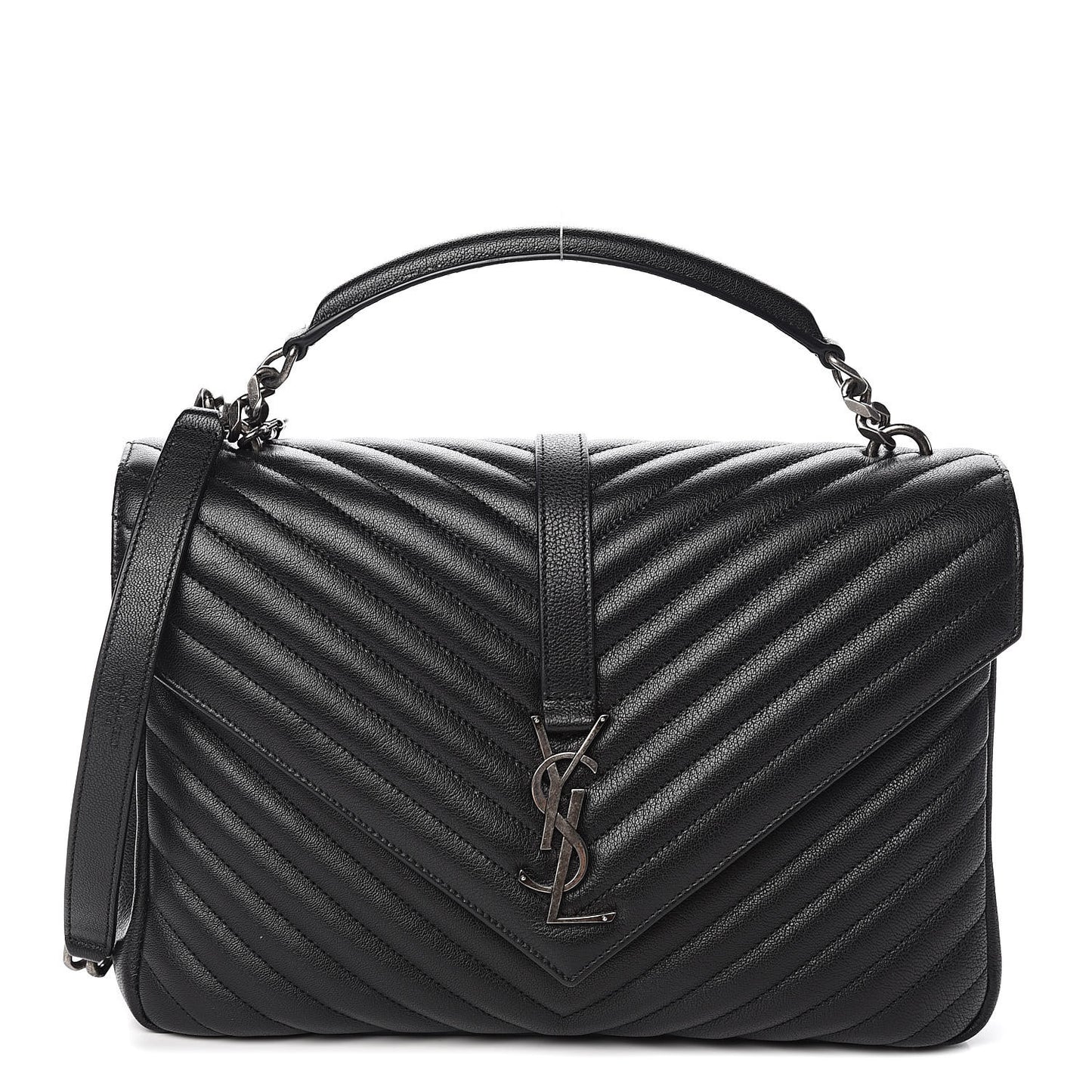 Sheepskin Matelasse Chevron Monogram Large College Satchel Black