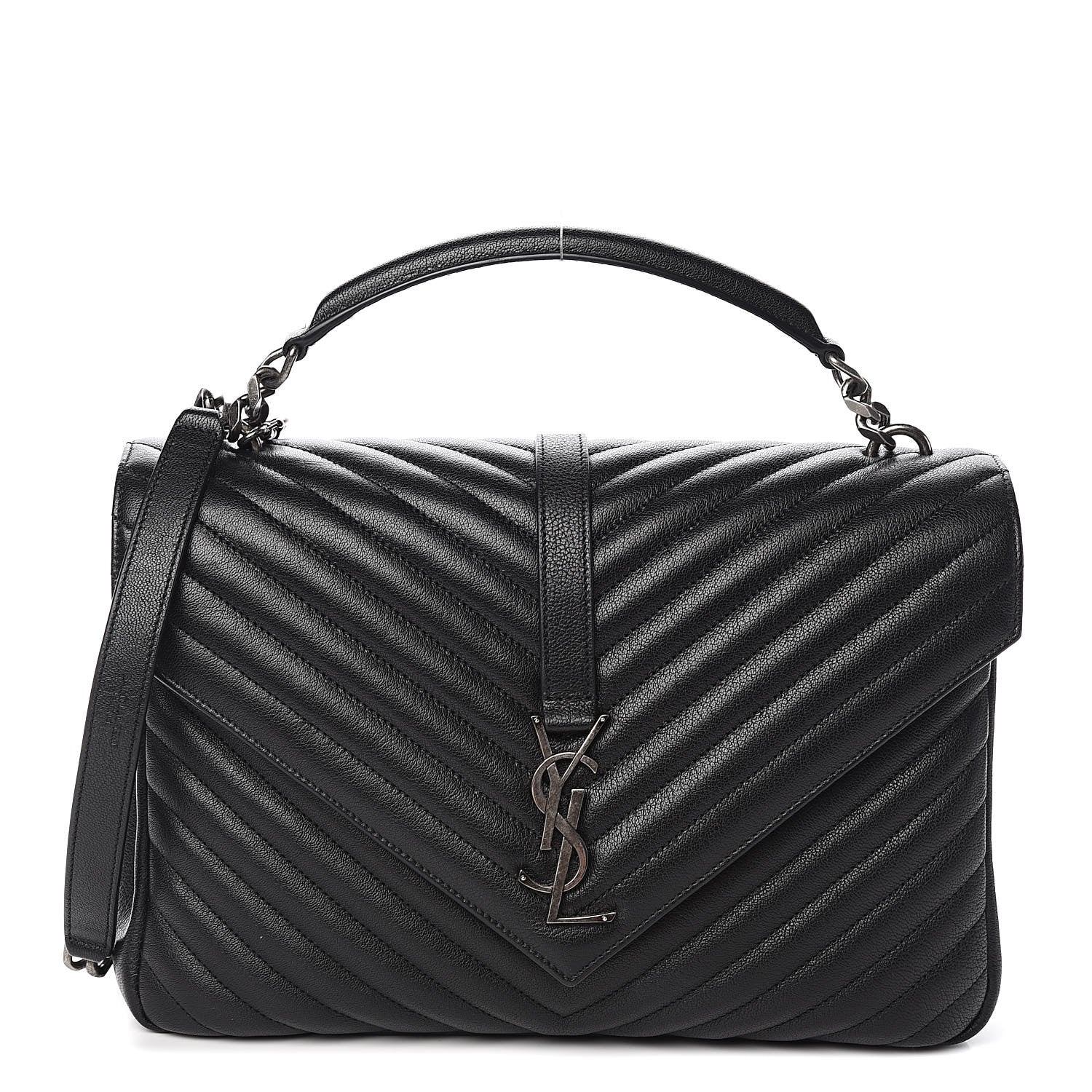 Saint Laurent Sheepskin Matelasse Chevron Monogram Large College Satchel Black 1 of 11