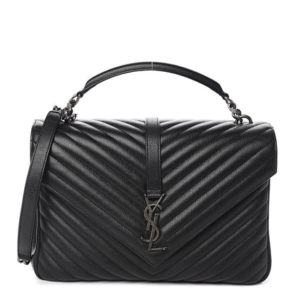 Saint Laurent Sheepskin Matelasse Chevron Monogram Large College Satchel Black 1 of 11