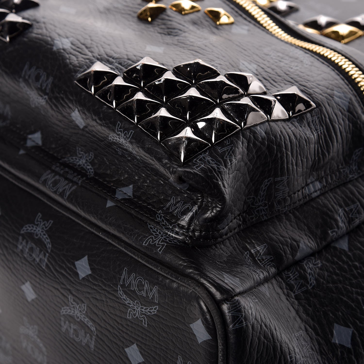 MCM Visetos Studded Medium Stark M Backpack Black 13 of 17