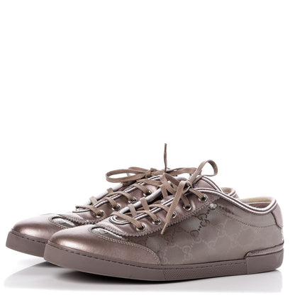 Gucci Imprime Monogram Metallic Miro Soft Calfskin Barcelona Low Top Sneakers 39.5 New Mauve 3 of 13