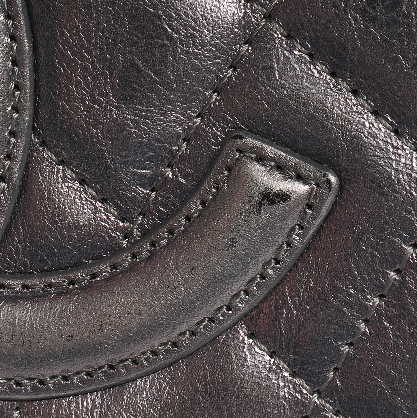 Metallic Calfskin Quilted Cambon Compact Wallet Dark Silver