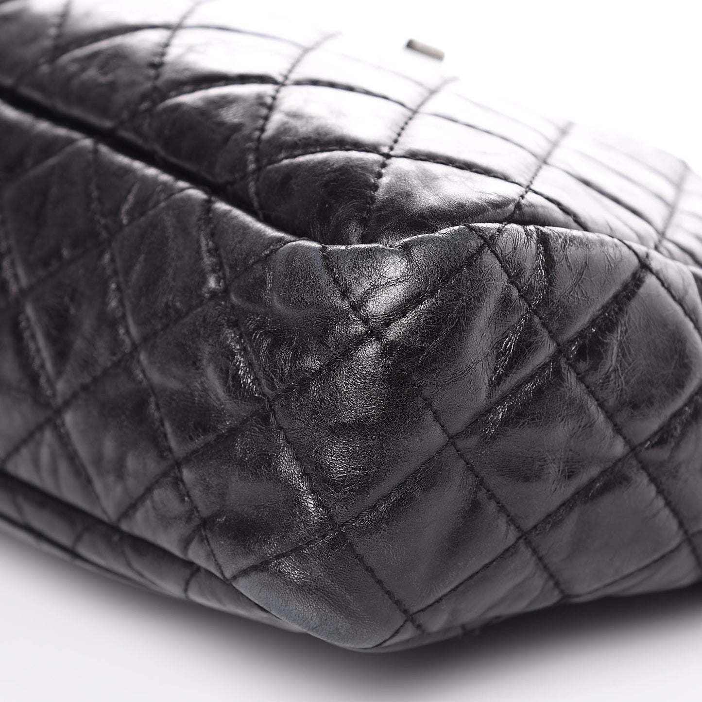 Metallic Aged Calfskin Quilted Large Reissue Camera Case Black