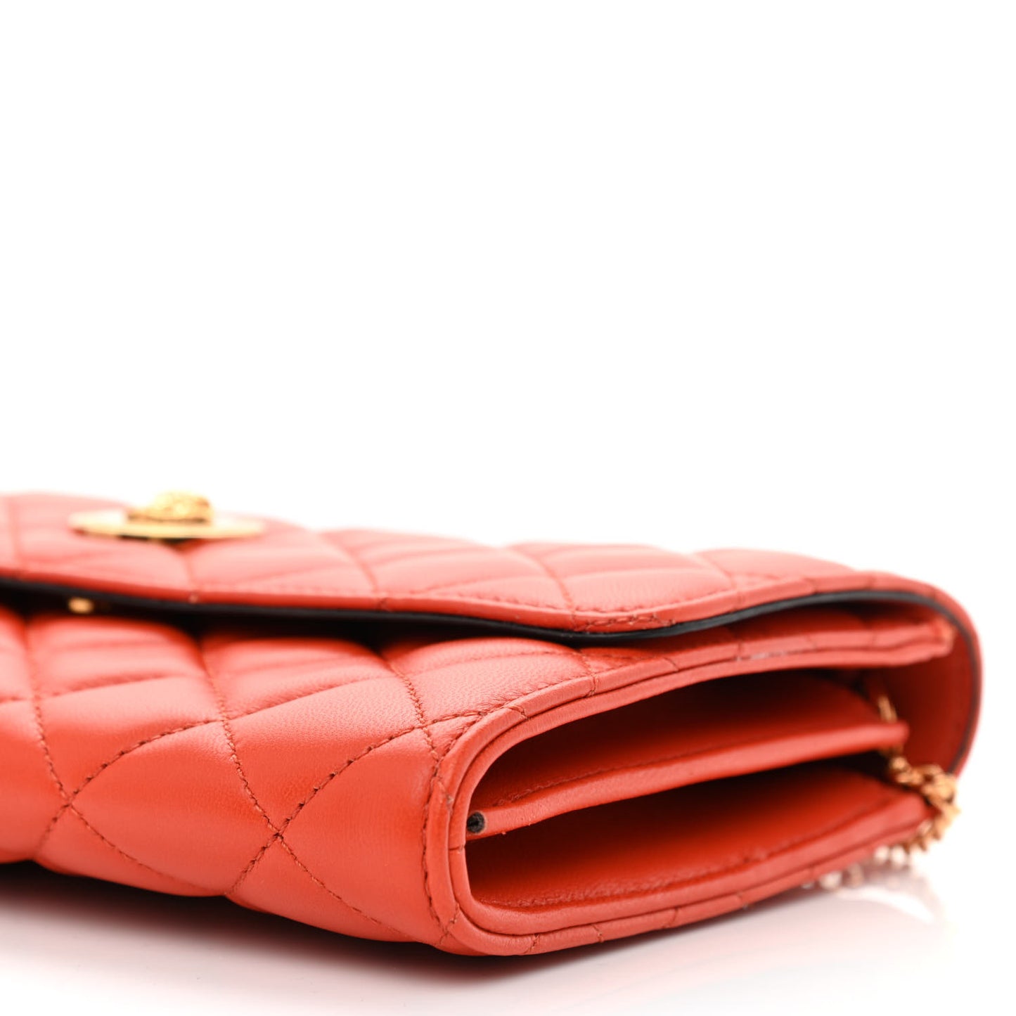 Lambskin Quilted Medusa Wallet On Chain Crossbody Dark Orange