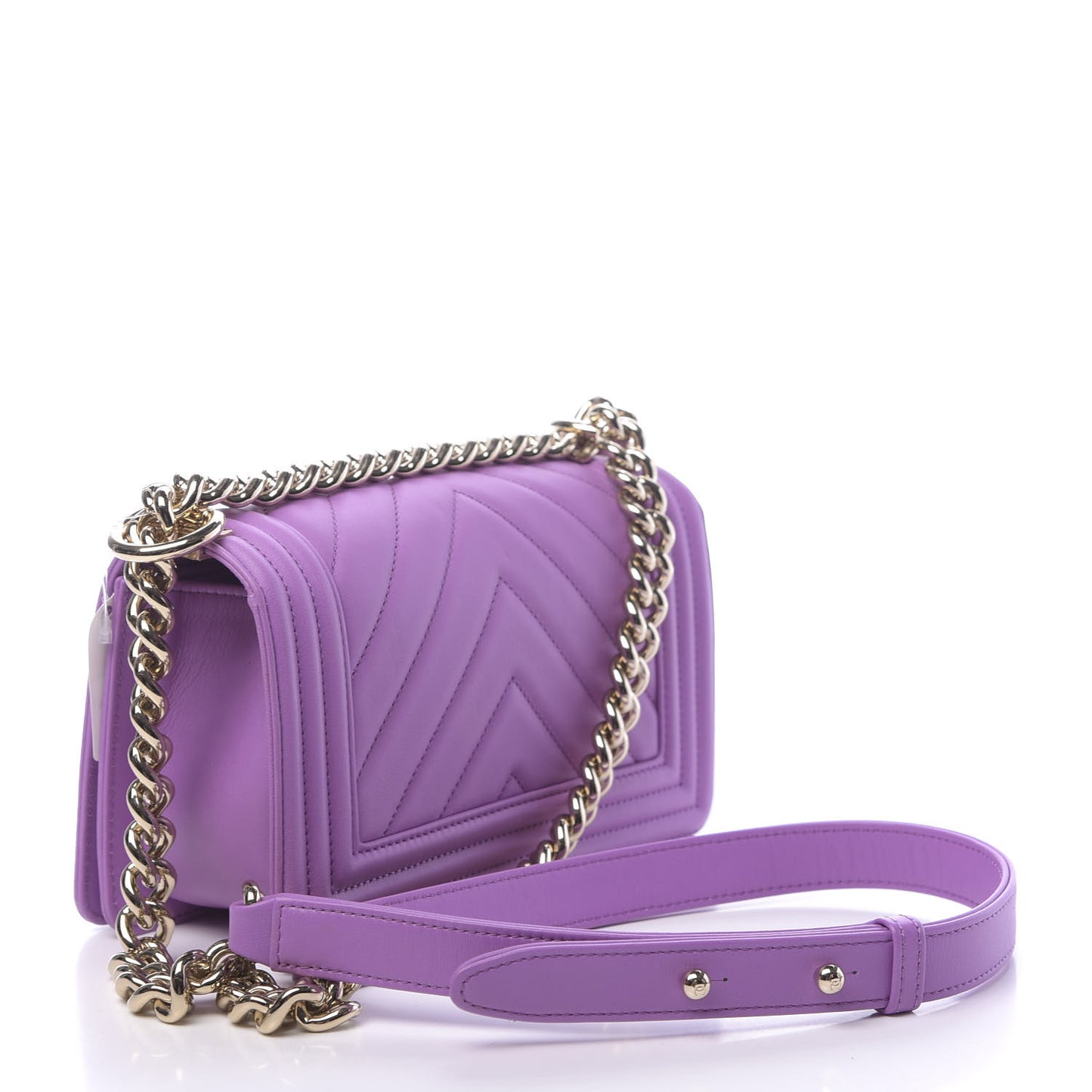 Lambskin Chevron Quilted Small Boy Flap Purple