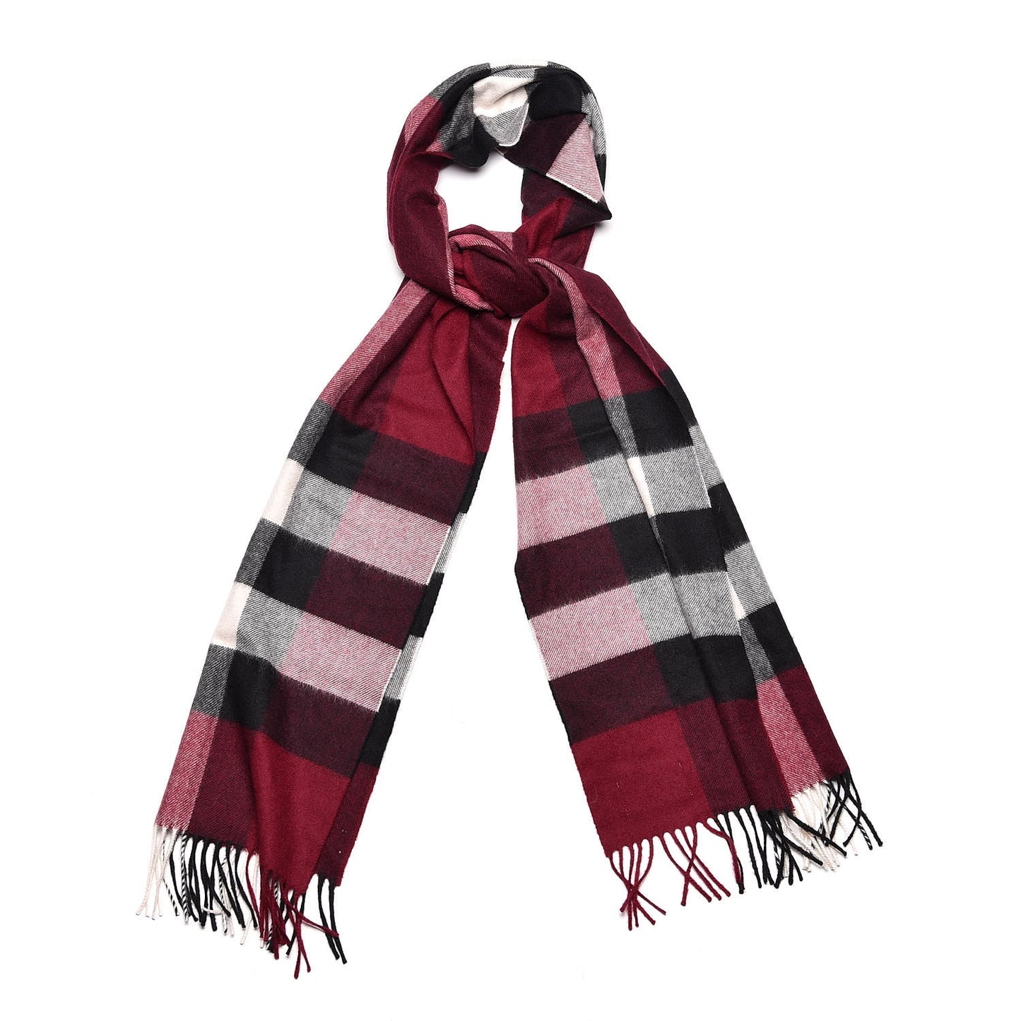 Cashmere Classic Check Fringe Scarf Claret