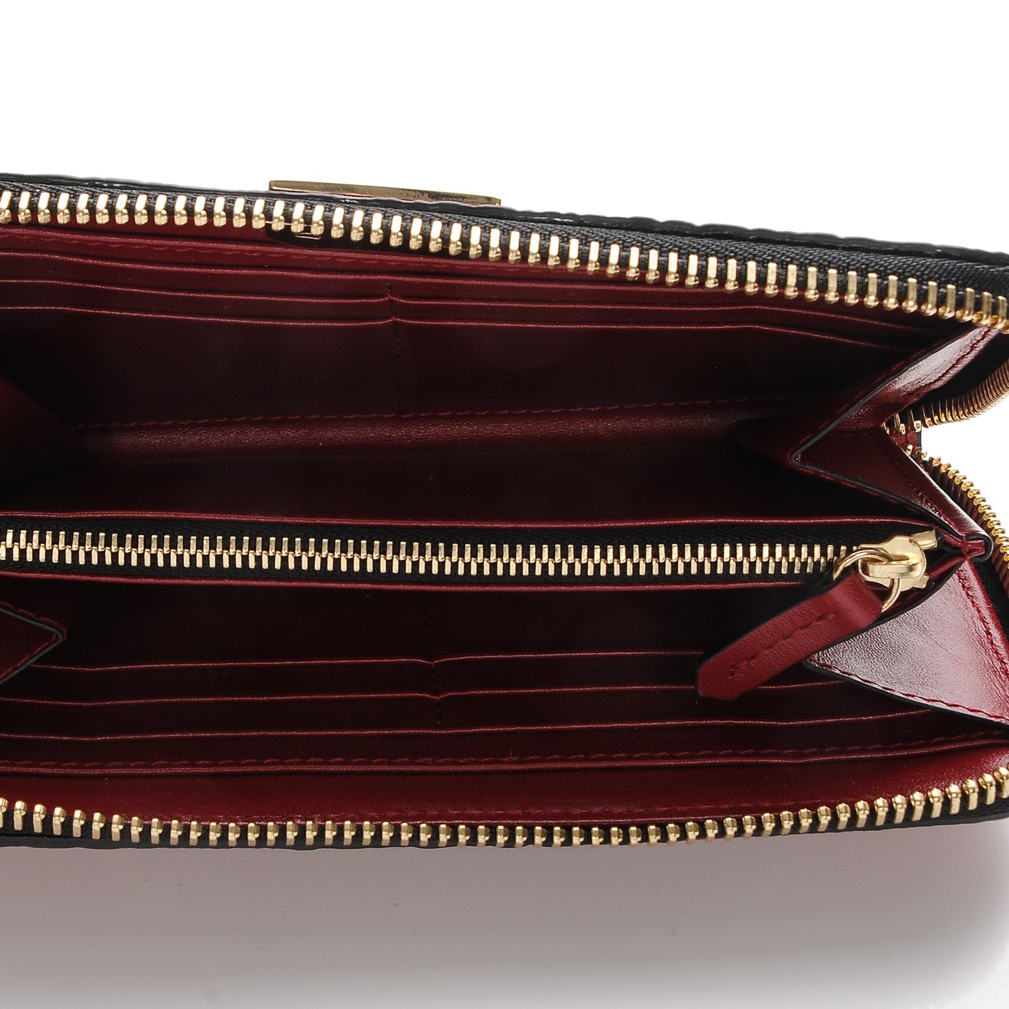 Grainy Calfskin Check Embossed Elmore Zip Around Wallet Red