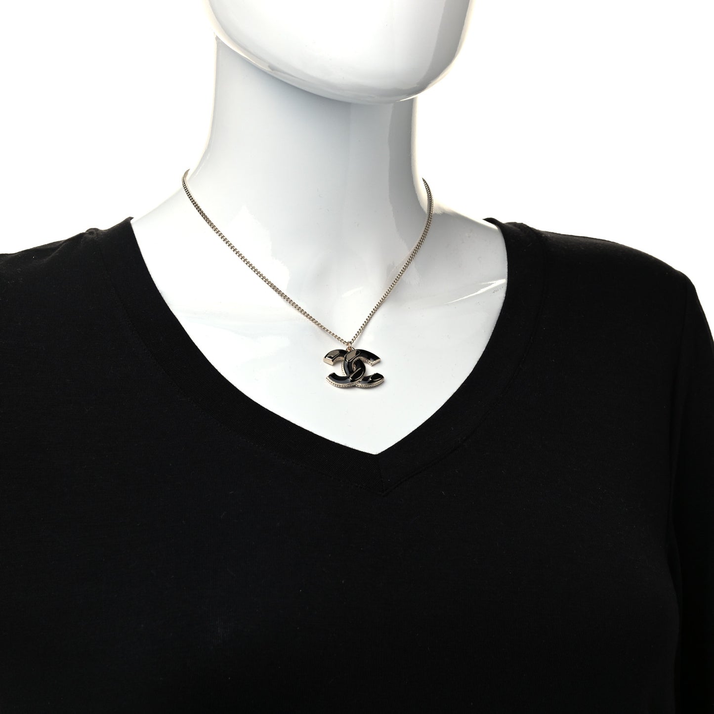 Enamel CC Pendant Necklace Black Light Gold