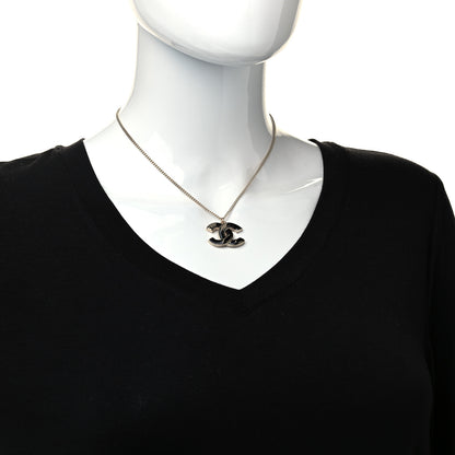 Chanel Enamel CC Pendant Necklace Black Light Gold 2 of 6