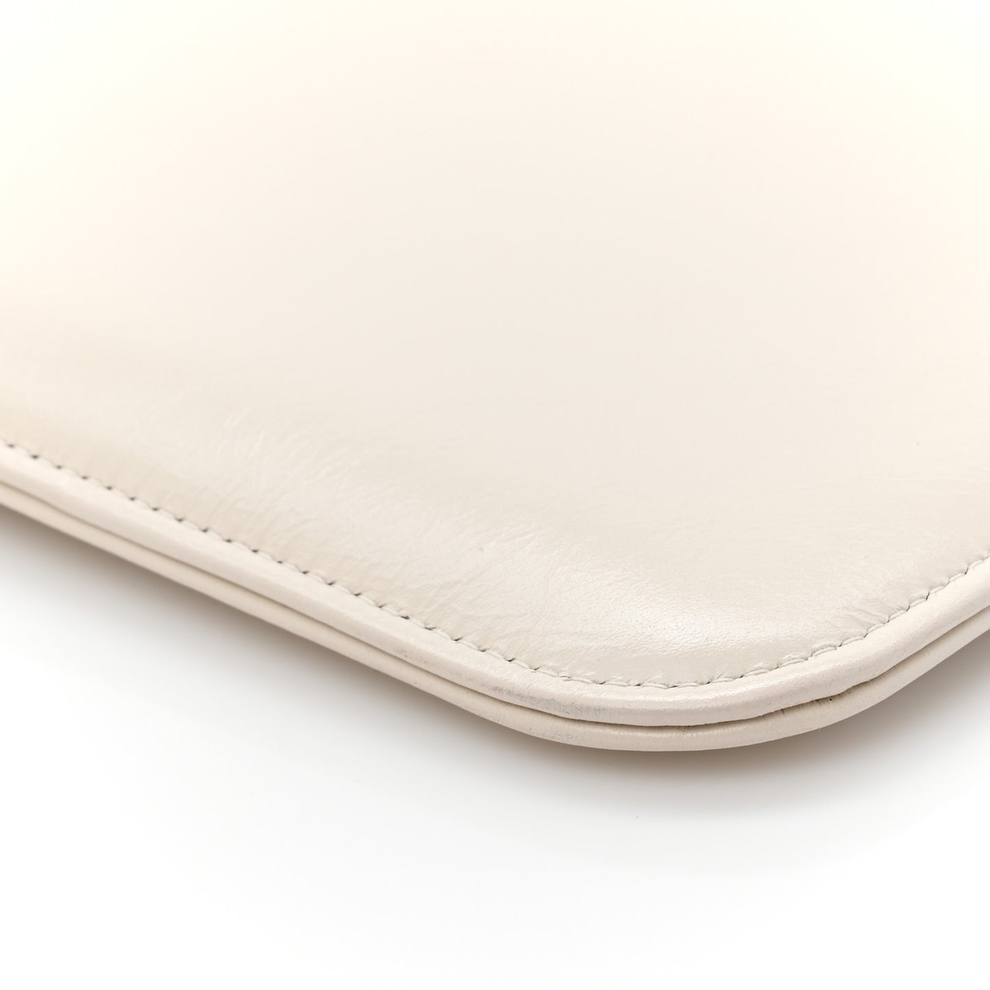 Shiny Calfskin Crystal Pearl Logo Cosmetic Case White