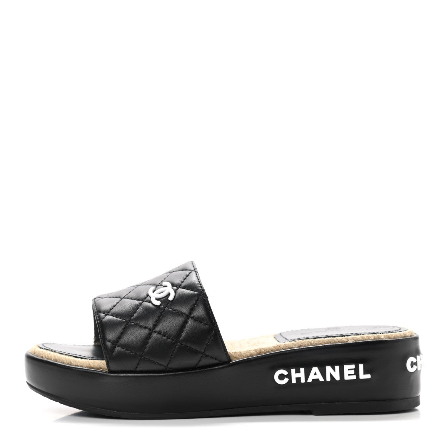 Chanel Lambskin Quilted CC Espadrille Slip On Sandals 35 Black 1 of 10