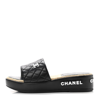 Chanel Lambskin Quilted CC Espadrille Slip On Sandals 35 Black 1 of 10