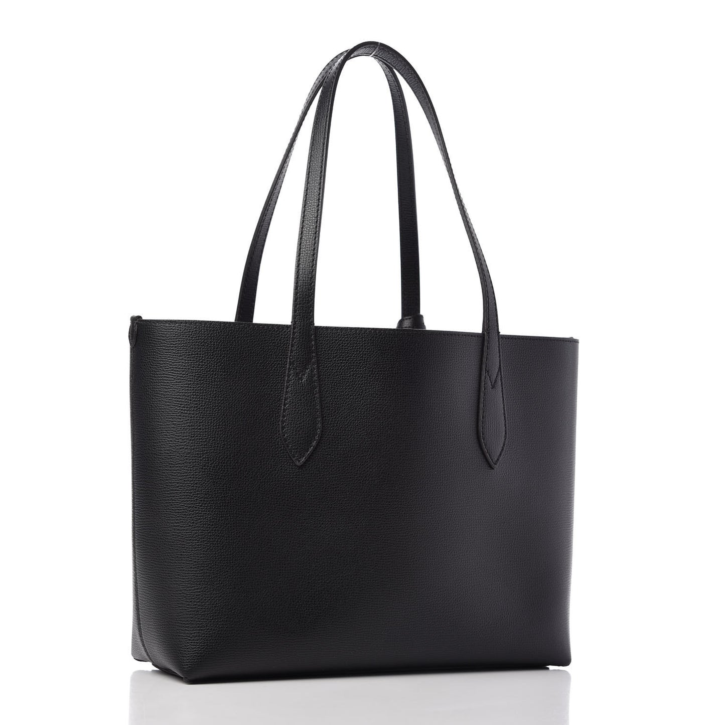 Grainy Calfskin Haymarket Check Medium Reversible Tote Black