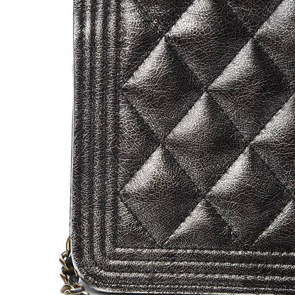 Chanel Cracked Metallic Calfskin Quilted Boy Wallet On Chain WOC Dark Silver 10 of 12