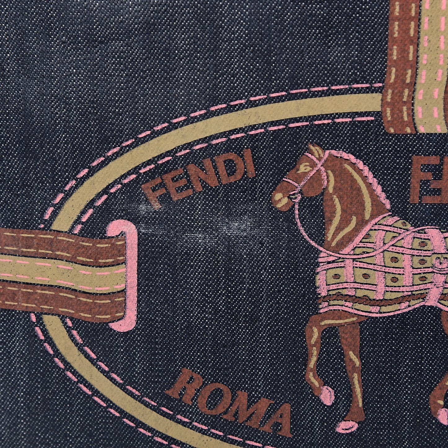 Coated Canvas Calfskin Romano Selleria Borghese Print Special Shopping Tote Blue Rosa