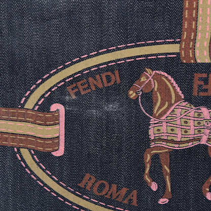 Fendi Coated Canvas Calfskin Romano Selleria Borghese Print Special Shopping Tote Blue Rosa 14 of 22