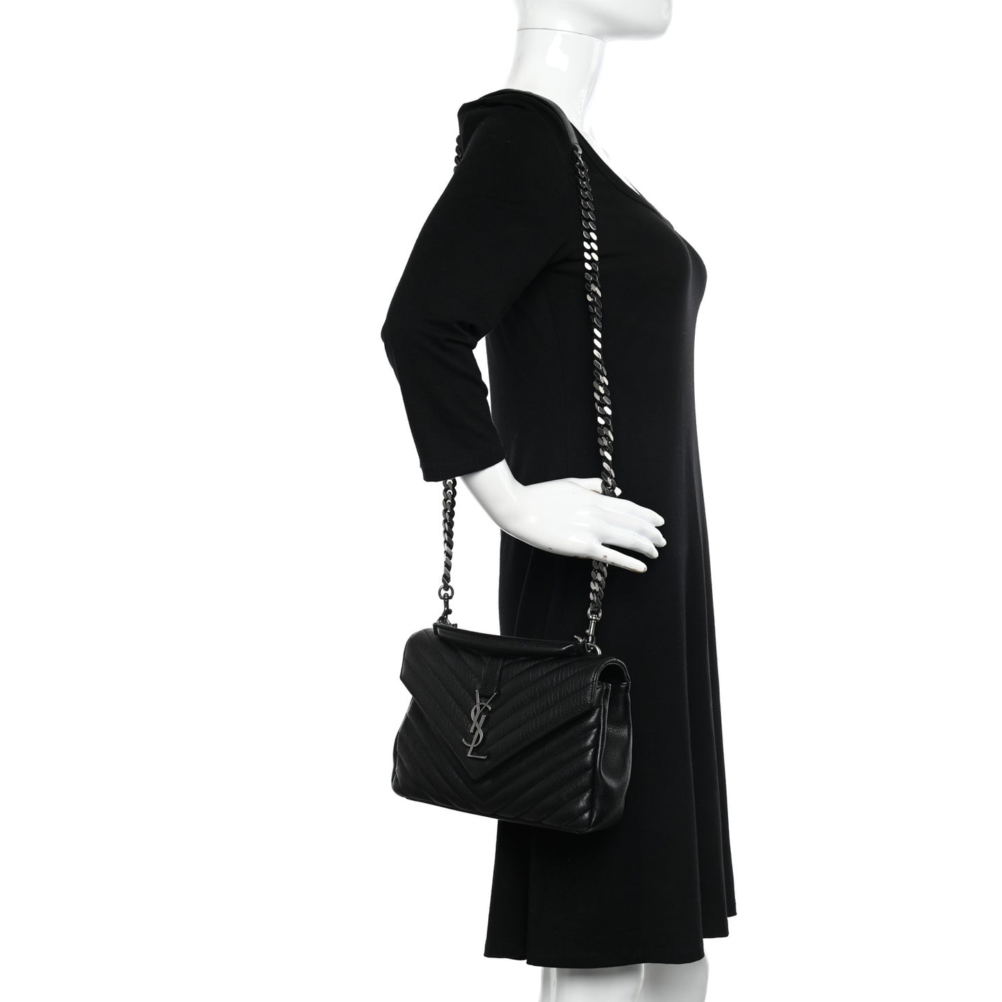 Sheepskin Matelasse Chevron Monogram Medium College Bag Black