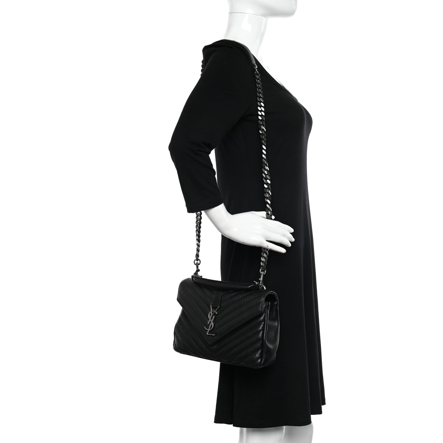 Saint Laurent Sheepskin Matelasse Chevron Monogram Medium College Bag Black 2 of 10