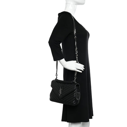 Saint Laurent Sheepskin Matelasse Chevron Monogram Medium College Bag Black 2 of 10