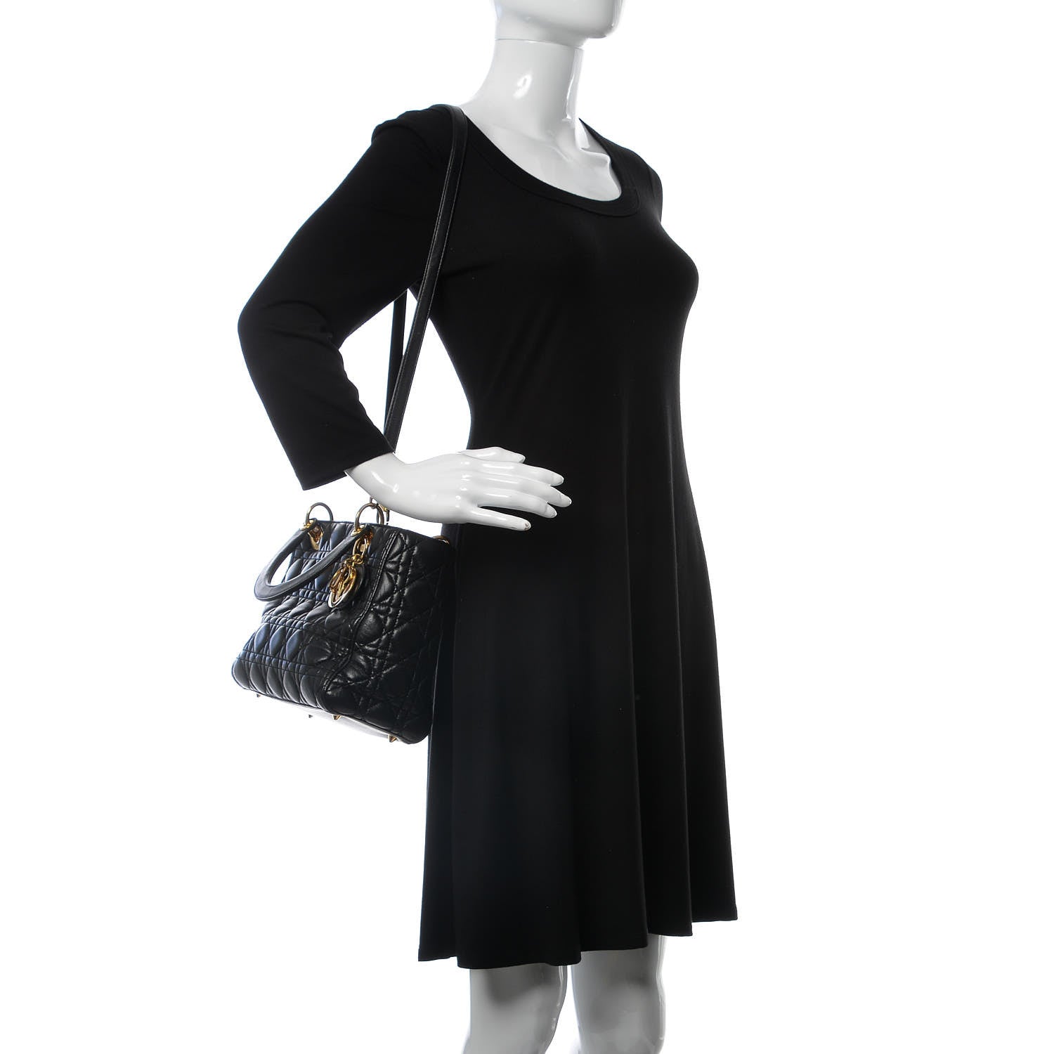 Christian Dior Lambskin Cannage Medium Lady Dior Black 3 of 12