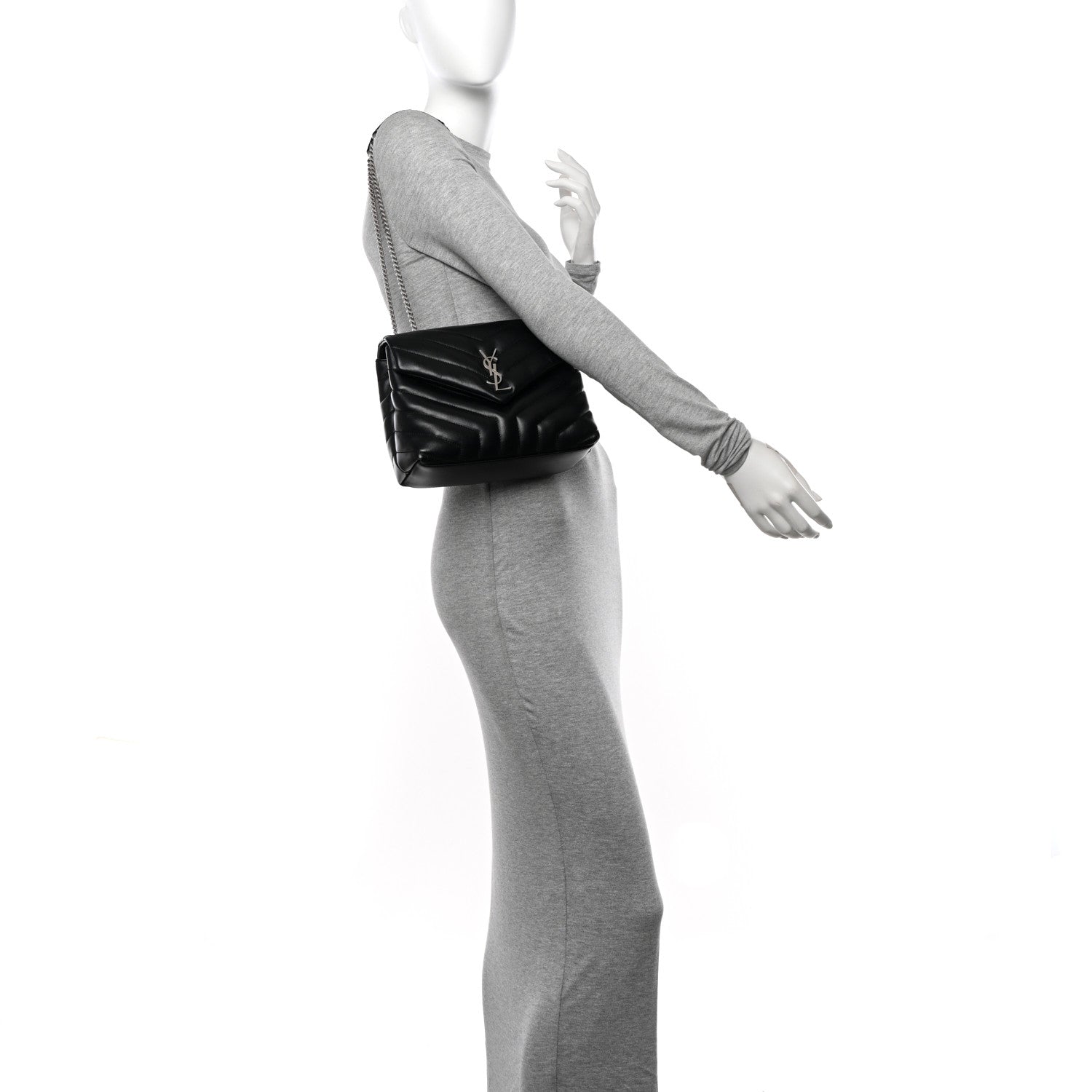 Saint Laurent Calfskin Y Quilted Monogram Small Loulou Chain Satchel Black 2 of 12