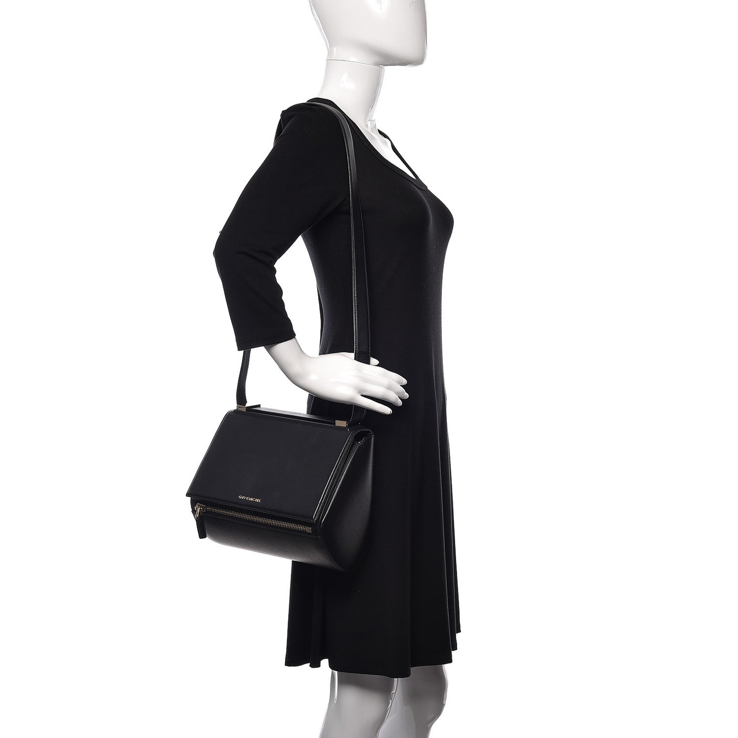 Textured Calfskin Medium Pandora Box Crossbody Bag Black
