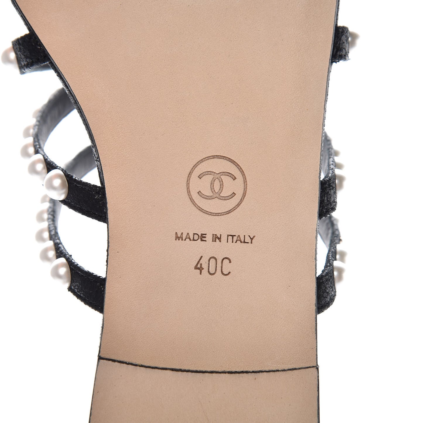Crackled Lambskin Pearl Mule Sandals 40 Black