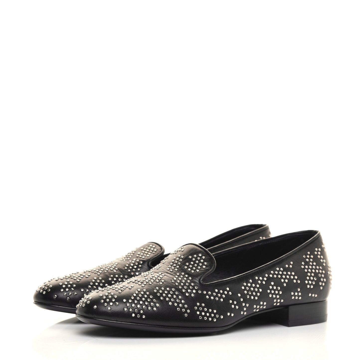 Nappa Embroidered Baby Cat Smoking Slipper Flat Loafers 35 Black