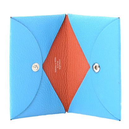 Hermes Chevre Mysore Verso Calvi Card Case Bleu Frida Cuivre 5 of 13