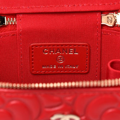 Chanel Lambskin Camellia Embossed Mini Vanity Case With Chain Red 8 of 11