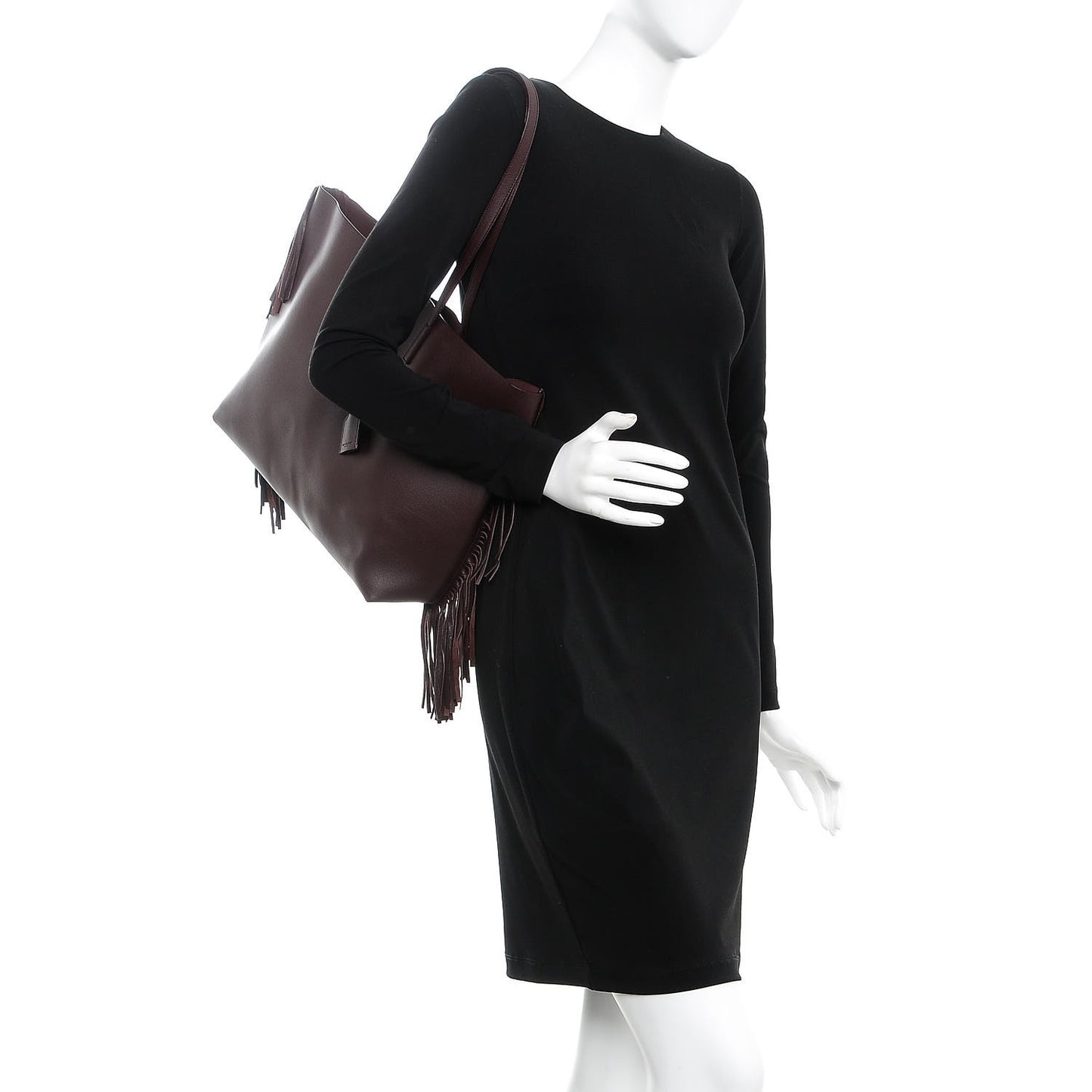 Calfskin Large Fringe Shopping Tote Amaranto