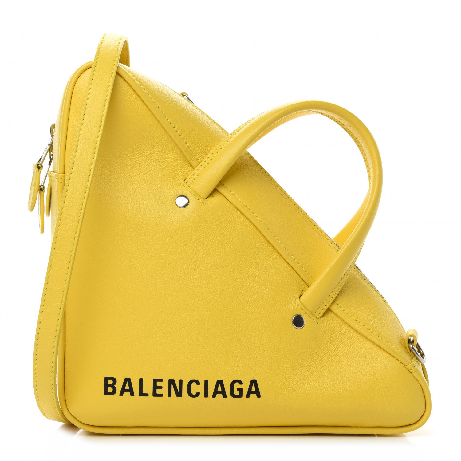 Balenciaga Shiny Day Calfskin Logo S Triangle Duffle Jaune Black 1 of 10