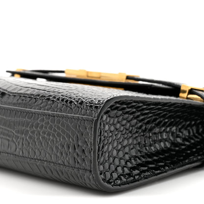 Saint Laurent Shiny Calfskin Crocodile Embossed Small Manhattan Baguette Black 9 of 12